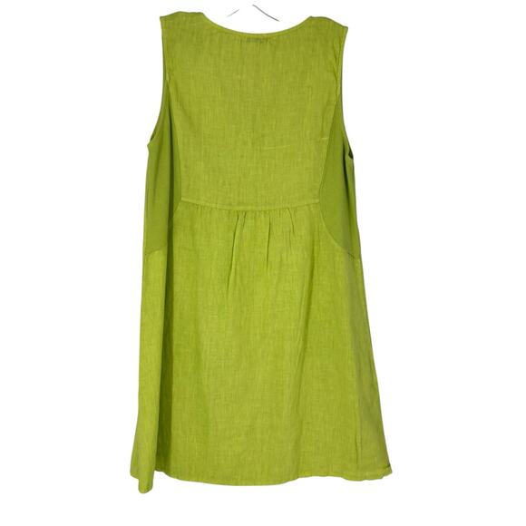 100% Linen Dress Italy Shift Button Front Lime Green Terzo Mellennio Med Resort - Picture 2 of 9